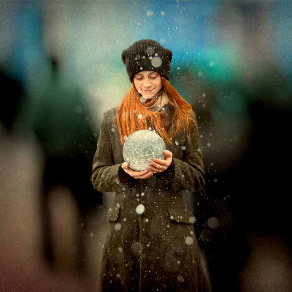 ginger girl snow globe portrait