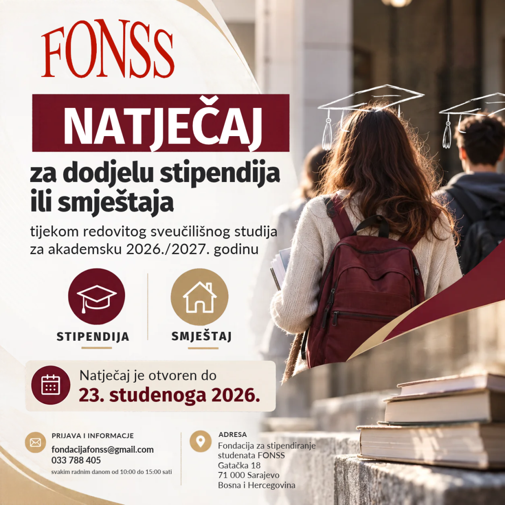 Natječaj za dodjelu stipendija ili smještaja tijekom redovitog sveučilišnog studija 2026./27.