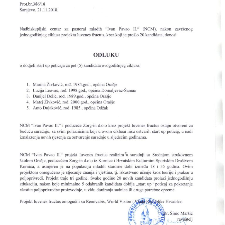 Odluka Iuvenes Fructus page 001